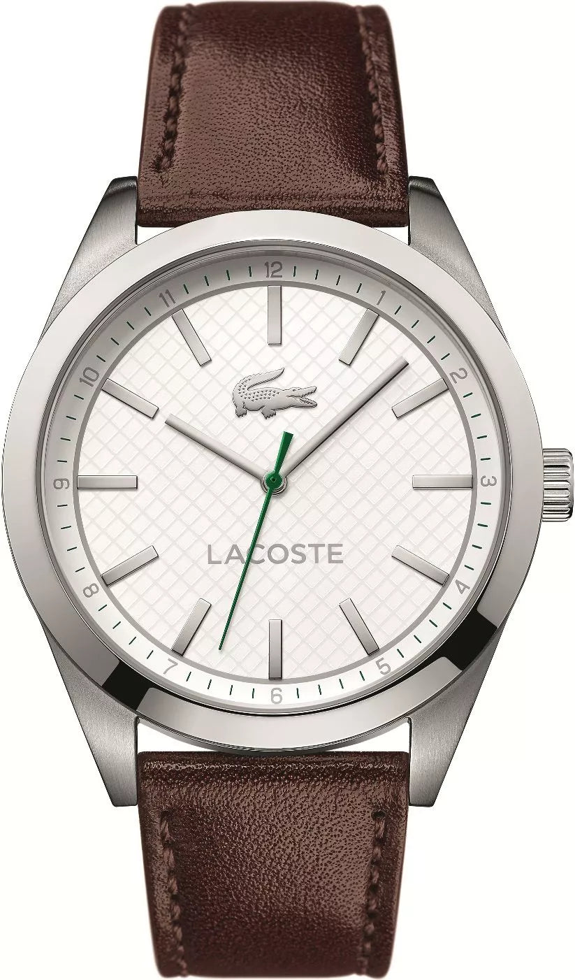 Lacoste Edmonton White Dial Brown Leather Strap Watch for Men - 2010893