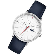 Lacoste Moon Multifunction White Dial Blue Leather Strap Watch for Men - 2010975