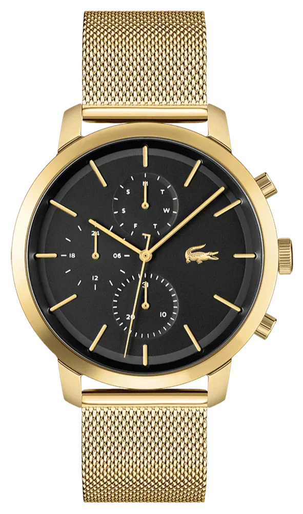 Lacoste Replay Chronograph Black Dial Gold Steel Strap Watch for Men - 2011195