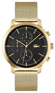 Lacoste Replay Chronograph Black Dial Gold Steel Strap Watch for Men - 2011195