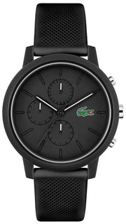 Lacoste 12.12 Chronograph Black Dial Black Silicon Strap Watch for Men - 2011243