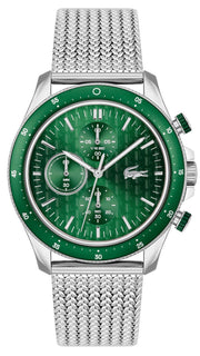 Lacoste Neoheritage Chronograph Green Dial Silver Steel Strap Watch for Men - 2011255