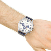 Fossil Nate Chronograph White Dial Blue Leather Strap Watch for Men - JR1480