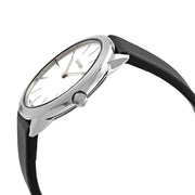 Calvin Klein Minimal Silver Dial Black Leather Strap Watch for Women - K3M221C6