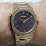 D1 Milano Ultra Thin Brown Dial Gold Steel Strap Watch for Men - D1-UTBJ13