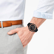 Hugo Boss Grand Prix Chronograph Black Dial Black Leather Strap Watch for Men - 1513550