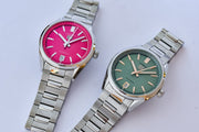 Tag Heuer Carrera Date Automatic 18K Pink Dial Silver Steel Strap Watch for Women - WBN2313.BA0001