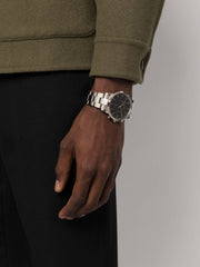 Daniel Wellington Iconic Chronograph Link Black Dial Silver Steel Strap Watch For Men  - DW00100645
