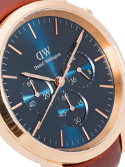 Daniel Wellington Iconic Chronograph Blue Dial Brown Leather Strap Watch For Men - DW00100639