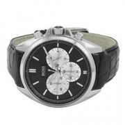 Hugo Boss Driver Chronograph Black Dial Black Leather Strap Watch for Men - 1512879