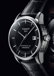 Tissot T Classic Luxury Powermatic 80 Black Dial Black Leather Strap Watch For Men - T086.408.16.051.00