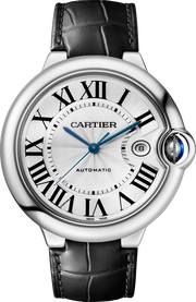 Cartier Ballon Bleu de Cartier Silver Dial Black Leather Strap Watch for Men - WSBB0026