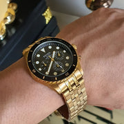 Fossil FB-01 Chronograph Black Dial Gold Steel Strap Watch for Men - FS5836
