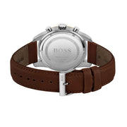 Hugo Boss Skymaster Chronograph White Dial Brown Leather Strap Watch for Men - 1513786