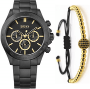 Hugo Boss Ikon Chronograph Black Dial Black Steel Strap Watch for Men - 1513278