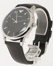 Emporio Armani Lambda Classic Quartz Black Dial Black Leather Strap Watch For Men - AR11020