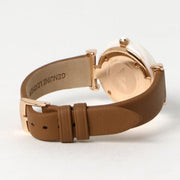 Emporio Armani Gianni T Bar Quartz Mother of Pearl White Dial Brown Leather Strap Watch For Women - AR11040