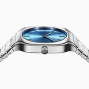 D1 Milano Square Caribbean Blue Dial Silver Steel Strap Watch for Men - D1-SQBJ07