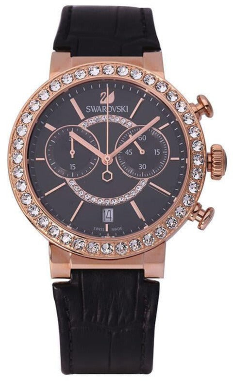 Swarovski Citra Sphere Chronograph Black Dial Black Leather Strap Watc
