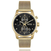 Hugo Boss Skymaster Chronograph Black Dial Gold Mesh Bracelet Watch for Men - 1513838
