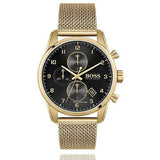 Hugo Boss Skymaster Chronograph Black Dial Gold Mesh Bracelet Watch for Men - 1513838