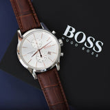 Hugo Boss Jet Chronograph Silver Dial Brown Leather Strap Watch for Men - 1513280