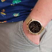 Hugo Boss Skymaster Chronograph Black Dial Gold Mesh Bracelet Watch for Men - 1513838