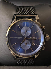 Hugo Boss Jet Chrongraph Blue Dial Gunmetal Grey Mesh Bracelet Watch for Men  - 1513677