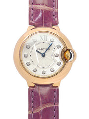 Cartier Ballon Bleu Diamonds White Dial Pink Leather Strap Watch for Women - WE902050