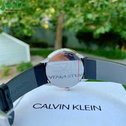 Calvin Klein Minimal Grey Dial Black Leather Strap Watch for Men - K3M221C3