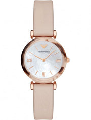 Emporio Armani Mother of Pearl Dial Beige Leather Strap Watch For Women - AR11004