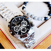 Guess Trophy Chronograph Diamonds Black Dial Silver Steel Strap Watch for Men - GW0390G1