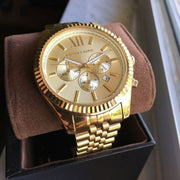Michael Kors Lexington Gold Dial Gold Steel Strap Watch for Men - MK8281