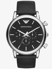 Emporio Armani Luigi Chronograph Black Dial Black Leather Watch For Men - AR1828