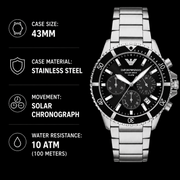 Emporio Armani World Explorer Black Dial Silver Steel Strap Watch for Men - AR11739