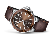 Oris Aquis Date Brown Dial Brown Leather Strap Watch for Men - 0173377304152-0752412EB