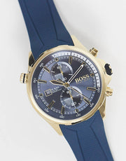Hugo Boss Globetrotter Chronograph Blue Dial Blue Silicone Strap Watch for Men - 1513822