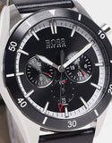 Hugo Boss Globetrotter Chronograph Black Dial Black Leather Strap Watch for Men - 1513864