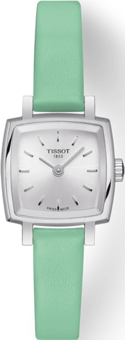 Tissot T Lady Lovely Square Silver Dial Light Green Leather Strap Watch for Women - T058.109.16.031.01