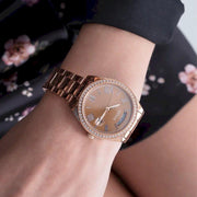 Guess Luna Diamonds Rose Gold Dial Rose Gold Steel Strap Watch for Women - GW0307L3