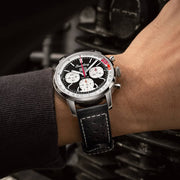Breitling Top Time B01 Deus Black Dial Black Leather Strap Watch for Men - AB01765A1B1X1