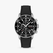 Hugo Boss Admiral Chronograph Black Dial Black Silicone Strap Watch for Men - 1513912