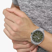 Hugo Boss Volane Chronograph Green Dial Silver Steel Strap Watch for Men - 1513951