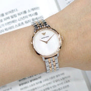 Emporio Armani Modern Slim Analog Mother of Pearl Dial Two Tone Steel Strap Watch For Women - AR11157
