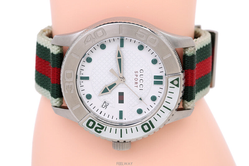 Gucci G Timeless White Dial Two Tone Nylon Strap Watch For Men