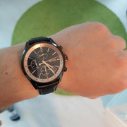 Hugo Boss Grand Prix Chronograph Black Dial Black Leather Strap Watch for Men - 1513550