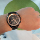 Hugo Boss Grand Prix Chronograph Black Dial Black Leather Strap Watch for Men - 1513550