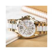 Michael Kors Bradshaw Chronograph White Dial Two Tone Steel Strap Watch For Women - MK5743