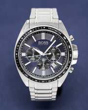 Hugo Boss Driver Chronograph Black Dial Silver Steel Strap Watch For Men - 1513080
