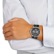 Tommy Hilfiger Keagan Quartz Grey Dial Black Leather Strap Watch for Men - 1791289